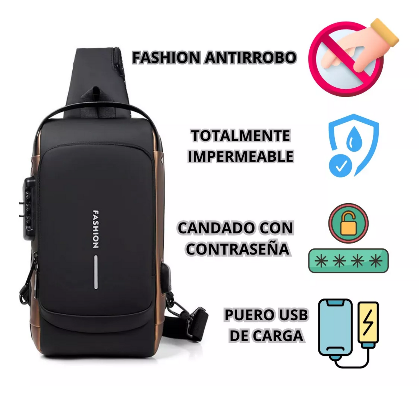 Bolso Bandolera Antirrobo Impermeable